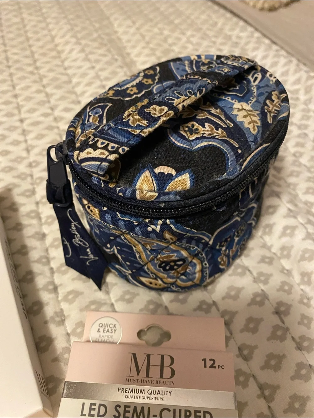 Vera Bradley Blue Paisley Mini Case with Gel Nail Strips & LED Lamp